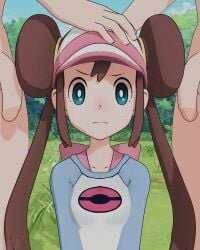 1girls 2boys 3d 3d_(artwork) blender blender_(software) blue_eyes blush brown_hair double_bun female grass grass_field hair hair_bun hand_on_head hat long male nintendo nude nude_male penis pink_bow pokemon pokemon_bw pokemon_bw2 rosa_(pokemon) s.k.d shy twintails xnalara