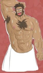 armpit armpit_hair balls bara beard big_penis body_hair facial_hair fire_emblem fire_emblem_echoes:_shadows_of_valentia hand_behind_head male male_only muscles muscular naked_towel nintendo penis solo solo_male sweat sweating tongue_out towel towel_around_waist tugfx8 wolff_(fire_emblem)