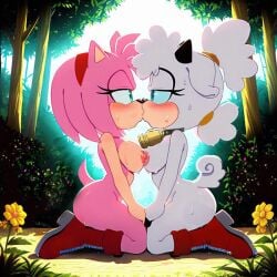 ai_generated amy_rose forest kissing kissing lanolin_the_sheep lesbian_kiss sonic_(series) sonic_the_hedgehog_(series) yuri