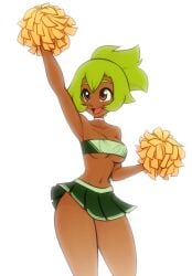 almost_naked almost_nude amalia ankama arms_up athletic_female bandeau big_breasts brown_eyes cheerleader cheerleader_costume cheerleader_outfit cheerleader_uniform green_hair princess_amalia_sheran_sharm sadida scorpdk wakfu