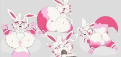 2024 anus arteficialtrees ass backsack balls eeveelution feet furry gray_background grey_background heart-shaped_pupils male male_only original original_character parfait_(yesthisisgoocat) penis pink_eyes pink_hair pokemon pokemon_(species) short_hair sylveon white_fur white_hair