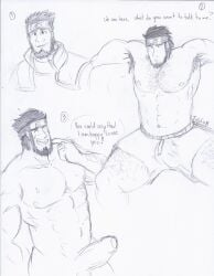 armpit_hair balls bara beard big_penis boner bulge erection facial_hair flaccid male male_only monochrome muscles muscular naruto nude penis sarutobi_asuma solo solo_male speech_bubble tugfx8 underwear