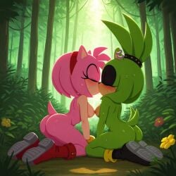 2girls ai_generated amy_rose kissing kissing lesbian_kiss sonic_(series) sonic_the_hedgehog_(series) surge_the_tenrec yuri