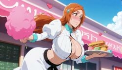 1girls ai_generated big_breasts bleach boob_window breasts clothed_female navel orange_hair