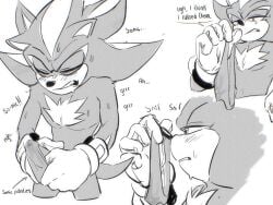 anthro balls blush bodily_fluids clothing cum_on_panties genitals hi_res male masturbation mr_orange000 panties penis sega shadow_the_hedgehog smelling_underwear solo sonic_the_hedgehog_(series) sweat underwear