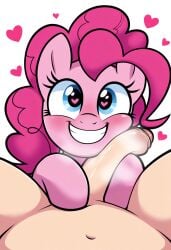 ai_generated earth_pony feral happy hasbro heart-shaped_pupils hooves human human_on_feral my_little_pony my_little_pony_friendship_is_magic novelai penis penis_on_face pinkie_pie_(mlp) pov smiling smiling_at_viewer that_guy9001