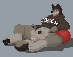 anthro bottomless canine claws coach female fur furry laid_back licking licking_lips looking_at_viewer pawpads pubes pussy seth-iova solo tongue wolf