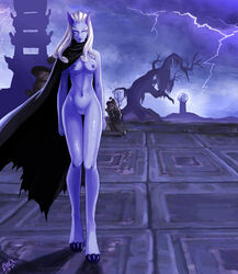 2013 blizzard_entertainment breasts cape female hair isle_of_thunder moaningbird mogu_(warcraft) navel nipples nude original_character pandaria pointy_ears purple_eyes purple_skin pussy solo video_games warcraft white_hair world_of_warcraft yun_shan