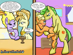 2013 anibaruthecat applejack_(mlp) aunt_orange_(mlp) blonde_hair blue_eyes blush closed_eyes comic cum cum_in_pussy cum_inside cutie_mark dialog english_text equine erection female freckles friendship_is_magic from_behind fur green_eyes green_hair group hair holding horse incest inside male my_little_pony necklace nude orange_fur penetration penis pony pussy sex smile standing straight straight_hair text uncle_orange_(mlp) vaginal_penetration yellow_fur