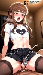 2boys ai_generated anal arm_support belt black_belt black_collar black_skirt black_thighhighs blunt_bangs blush bow boy_on_top breasts brown_hair chains choker clothed_male_nude_male clothed_sex collar collarbone cowgirl_position crop_top cropped_shirt crossdressing cum cum_in_ass cum_on_male cum_overflow dark-skinned_dom dark-skinned_male dark_skin ear_piercing ejaculating_while_penetrated ejaculation erection female handsfree_ejaculation heart heavy_breathing idolmaster_cinderella_girls indoors jewelry kamiya_nao long_hair makeup male_focus microskirt midriff miniskirt multiple_boys multiple_girls mykibuu navel open_mouth orgasm otoko_no_ko penis piercing pleated_skirt pov projectile_cum red_eyes saliva sex shirt short_sleeves sidelocks skindentation skirt solo_focus spiked_choker spikes straddling studded_choker sweat teeth testicles thick_eyebrows thighhighs tongue tongue_out tongue_piercing trembling uncensored upper_teeth_only white_shirt yaoi