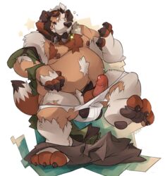 2013 anthro balls belly canine chubby claws clothing collar erection fur furry hair human kuma male male_only nipples nude paws penis ripped saint_bernard solo transformation