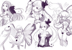 animal_ears bottomless bravely_default:_flying_fairy bunny_ears censored character_request collage fairy_wings hat large_penis mini_top_hat minigirl monochrome multiple_girls nipples penis pointless_censoring sho-n-d size_difference skirt skirt_lift spread_legs spreader_bar top_hat wings