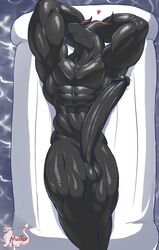 abs absurd_res anthro balls black_balls black_body black_penis draconer dragon erection genitals hands_behind_head hi_res ipeto long_penis lying male male_only masterelrest muscular muscular_anthro muscular_male nude on_back penis solo water