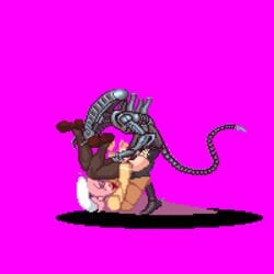 1boy 1girls alien alien_(franchise) animated ass black_skin character_request female femsub forced hair interspecies male male_xenomorph maledom mikituu penis pink_background pink_hair pixel_art rape sex straight tail vaginal_penetration xenomorph