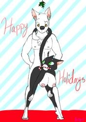 anthro anthrofied bent_over bolt_(character) bolt_(film) breasts candy_cane canine christmas disney feline female green_eyes hair_tuft holidays interspecies male mistletoe mittens_(bolt) nipples nude penetration raised_tail skadog straight straight_sex