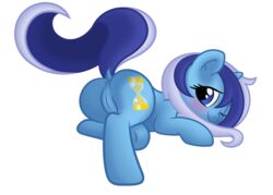 2013 ass blue_fur blush colgate_(mlp) cutie_mark dewlshock equine female friendship_is_magic fur horn horse lying minuette my_little_pony pony pussy solo two_tone_hair unicorn