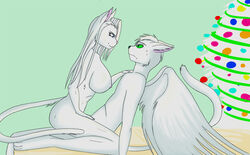 1boy 1girls angel anthro breasts drawing feline female fur furry gtoyaannno implied_sex mericella milkon original_character paws white_hair