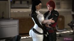 1futa 1girls 3d ass big_ass bioware black_hair bodysuit bulge bulge_through_clothing commander_shepard female femshep futa_with_female futanari futashep hand_on_bulge mass_effect miranda_lawson otacon212 skin_tight subtle_bulge touching_bulge