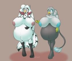 3_toes 5_fingers anthro avian beak belly big_breasts black_markings blue_eyes blue_nipples body_part_growth both_pregnant breast_expansion breast_growth breasts bumpywish duo elena_(commanderwolffe) expansion feet female fingers fluffy fluffy_tail grey_body grey_hair growth gryphon hasbro hi_res huge_breasts hyper hyper_breasts hyper_pregnancy long_tail markings multiple_pregnancies my_little_pony mythological_avian mythological_creature mythology nipples pink_nipples ponytail pregnant pregnant_anthro pregnant_expansion pregnant_female purple_eyes signature simple_background tail toes walking white_hair wings