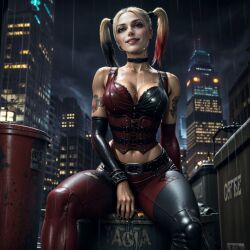 1girls ai_generated ass batman:_arkham_city batman_(series) big_ass big_breasts blonde_hair bottom_heavy breasts bust busty chest clothed curvaceous curvy curvy_figure dc dc_comics digital_media_(artwork) female female_focus female_only fully_clothed harleen_quinzel harley_quinn harley_quinn_(arkham) harley_quinn_(arkham_city) hips hourglass_figure huge_ass huge_breasts human large_ass large_breasts legs light-skinned_female light_skin mature mature_female multicolored_hair pigtails rain rocksteady_studios slim_waist solo tattoo tattoos thick thick_hips thick_legs thick_thighs thighs top_heavy voluptuous waist wet wide_hips zeus7538