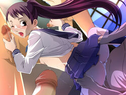 back blush censored cum cum_inside cum_on_clothes double_handjob dress dutch_angle facial female flat_chest gangbang group_sex handjob head_out_of_frame kekkaishi lolita_channel long_hair looking_back male multiple_penises nipples no_bra open_mouth out_of_frame penis pleated_skirt ponytail purple_eyes purple_hair school_uniform serafuku sex shirt_lift skirt skirt_lift straight sweat tied_hair vaginal_penetration very_long_hair wince wink yukimura_tokine