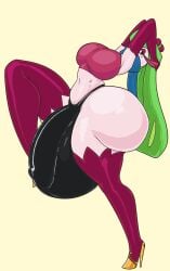 anthro ass big_breasts big_bulge big_butt big_penis breasts bulge clothing footwear generation_7_pokemon genitals gynomorph hi_res high_heels huge_bulge huge_butt huge_cock hyper hyper_bulge hyper_butt hyper_genitalia hyper_penis intersex long_legs markings mea_(ultrakirby123) mole_(marking) nintendo oogzie penis pokemon pokemon_(species) scarf solo tsareena