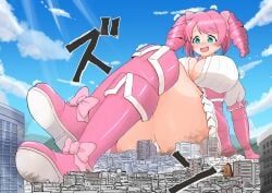 arakata_ice breasts giantess hanabishi_haruka large_breasts magia_magenta mahou_shoujo_ni_akogarete no_bra open_clothes panties thick_thighs thighs