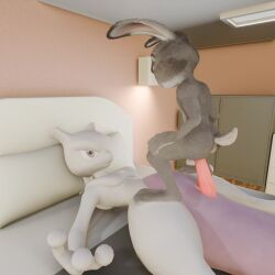 1boy 1girls 3d animated anthro anthro_on_anthro ass bed blender crossover disney female furry furry_only generation_1_pokemon judy_hopps lagomorph legendary_pokemon leporid male mammal mewtwo nintendo penis piipperi pillow pokemon pokemon_(species) purple_eyes rabbit slit squatting_cowgirl_position tagme vaginal_penetration video zootopia