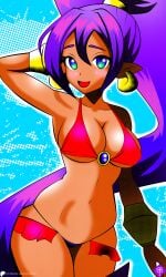 1girls bikini blue_eyes dark_skin female female_only lucky-jj patreon ponytail purple_hair shantae shantae_(character) solo