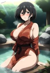 abs ai_generated asian asian_female attack_on_titan beauty_mark blowjob blowjob_face breasts cum female female_focus gaint masculine_female mikasa_ackerman muscular red_dress scarf sex shingeki_no_kyojin short_hair straight_hair thighs