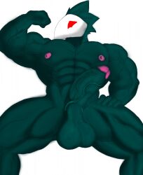 ashouj1 balls black_body deltarune erection genitals hi_res male male_only muscular pecs penis solo swatchling undertale_(series)