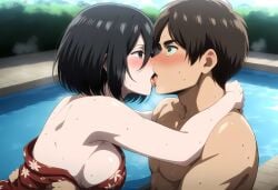 abs ai_generated asian asian_female attack_on_titan beauty_mark blowjob blowjob_face breasts cum eren_jaeger female female_focus gaint male masculine_female mikasa_ackerman mouth_hold muscular scarf sex shingeki_no_kyojin short_hair straight_hair thighs_together