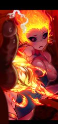 breasts cum dick fire fire_hair naama_(sinful_puzzle) pointy_ears red_skin sinful_puzzle tagme