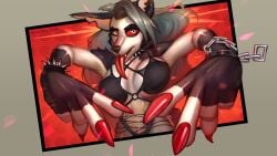 1girls 2024 anthro black_fur breasts canine chains collar demon demon_girl digital_media_(artwork) dynamic_pose ear_piercing earrings female female_only fur furry furry_only grey_body helluva_boss long_hair looking_at_viewer loona_(helluva_boss) nails nails_painted red_nails red_sclera scarlet_side solo spiked_collar spikes tail tongue tongue_out underwear white_eyes wolf