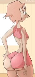 1girls adjusting_clothes areolae ass big_ass bottom_heavy breasts bubble_butt crop_top davidsanchan fat_ass female female_only gem_(species) huge_ass large_ass nipple_slip pearl_(steven_universe) pink_shorts sleepy small_breasts solo steven_universe thick_ass thick_thighs underwear wide_hips