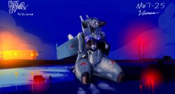 1girls aeromorph aircraft aircraft_humanoid airplane animate_inanimate anthro big_breasts bloom gh0stworx light living_aircraft living_machine mig-25 on_knees red_eyes thick_thighs