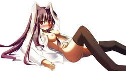 16:9 blush breasts bunny_ear censored fur highres murasin reisen_udongein_inaba thighhighs touhou wallpaper