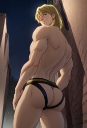 ai_generated ass back biceps blonde_hair blush danny_rand gay green_eyes iron_fist jockstrap jockstrap_only looking_at_viewer looking_back male male_only marvel marvel_comics muscular muscular_male smile toned_body toned_male twall97 ultimate_spider-man