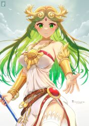 1girls breasts chinchongcha female female_only green_eyes green_hair kid_icarus nintendo palutena solo