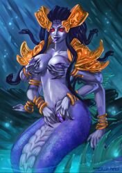 1girls big_breasts blizzard_entertainment lady_vashj naga naga_(warcraft) phever presenting_breasts presenting_pussy solo warcraft world_of_warcraft