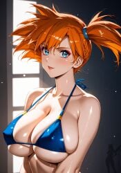 ai_generated asymmetrical_hair bangs bare_shoulders bikini blue_bikini blue_eyes blue_swimsuit blush breasts clavicle cleavage clothing covered_erect_nipples crisscrosscrass curvaceous erect_nipples erect_nipples_under_clothes eyelashes female female_only game_freak gen_1_pokemon gym_leader high_resolution huge_breasts kasumi_(pokemon) large_breasts long_hair looking_at_viewer micro_bikini navel nintendo nipples open_mouth orange_hair pokemon pokemon_(anime) pokemon_character pokemon_rgby pokemon_species pokemon_trainer ponytail protagonist_(pokemon) shiny shiny_hair shiny_skin short_hair side_ponytail skindentation smile solo swimsuit tied_hair underboob upper_body very_high_resolution