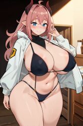 ai_generated blush huge_breasts open_clothes papitasvt ricochetk smile sweat virtual_youtuber vtuber wide_hips