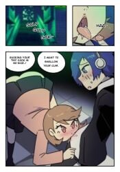 1boy 1girls blowjob blush blush_lines comic comic_page cuckold cuckolding dialogue drool_on_penis drool_string english english_text hasselnut headphones makoto_yuki netorare ntr on_floor persona_3 small_penis tagme wolfgang_bang yukari_takeba