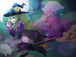 boo_(mario) broom_riding evil_grin fart fart_cloud fart_fetish huge_ass mario_(series) mushroom night outdoors poison_mushroom princess_peach super_mario_bros. witch witch_hat