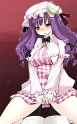 book clothed_masturbation clothing crescent female female_only fingering fingering_through_clothes hat human kaneru long_hair masturbation panties patchouli_knowledge purple_eyes purple_hair pussy_juice solo striped striped_panties through_clothes touhou underwear wet_panties