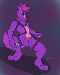 anthro balls canid canine canis erection fur genitals harness licking licking_lips male mammal penis solo tail tongue wolf zelk