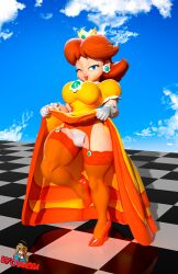 1girls 3d artist_request big_breasts blue_eyes busty child_bearing_hips clothes_lift dress dress_lift feet female female_only garter_straps half-closed_eye heels hi_res high_heels kyosaeba large_breasts legs lifted_by_self looking_at_viewer mario_(series) naughty_face nintendo orange_hair presenting_panties princess princess_daisy sensual short_hair smile solo stockings thick_thighs thighs tongue tongue_out voluptuous white_panties