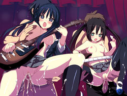 azusa_nakano_(k-on!) bass_guitar black_hair breast_grab breasts censored cum cum_inside female group_sex human human_only instrument k-on! kneehighs kneesocks legwear lolita_channel long_hair male mio_akiyama_(k-on!) mosaic mosaic_censoring multiple_girls nipples no_panties orgy penis school_uniform sex straight tied_hair topless twintails vaginal_penetration