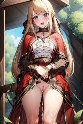 ai_generated ariel_anemoi_asura blonde_hair blue_eyes blush mushoku_tensei peeing pussy pussy_juice shaved_pussy upskirt urine