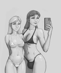 1futa 1girls balls big_breasts big_penis bikini breasts bulge cleavage clothed clothing detri_tus duo female flaccid futanari girl greyscale human long_hair micro_bikini monochrome mostly_nude penis revealing_clothes self_upload selfie skimpy_clothes standing